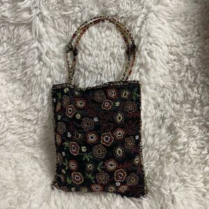 Christian Livingston Collection  black  beaded multi color embroidery handbag